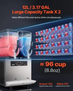 image-VEVOR Commercial Slushy Machine, 12Lx2 Double Tank Frozen Drink Machine, 96 Cups Stainless Steel Margarita Smoothie Frozen Drink Maker, Slushie Maker for Home Party Restaurants Cafe Bars