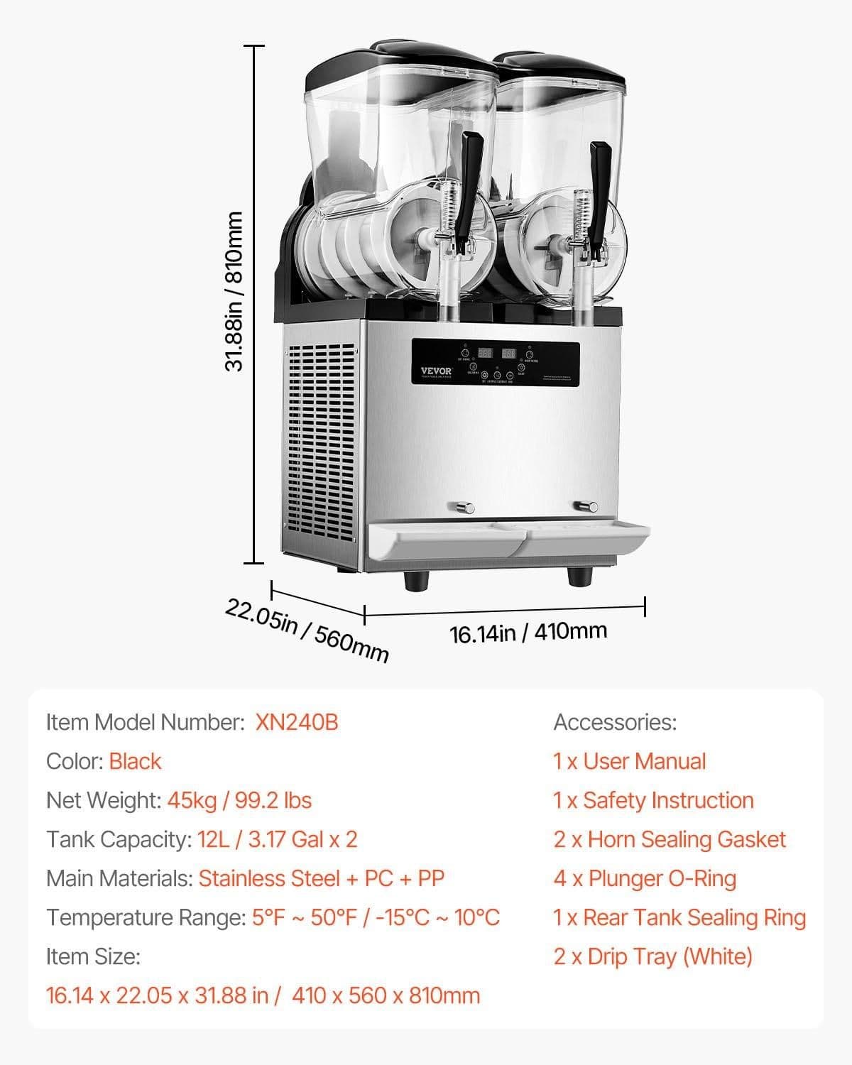 image-VEVOR Commercial Slushy Machine, 12Lx2 Double Tank Frozen Drink Machine, 96 Cups Stainless Steel Margarita Smoothie Frozen Drink Maker, Slushie Maker for Home Party Restaurants Cafe Bars