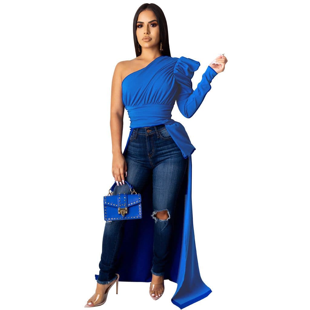 image-R6233 Amazon Summer European and American temperament women's sexy irregular solid color top coat