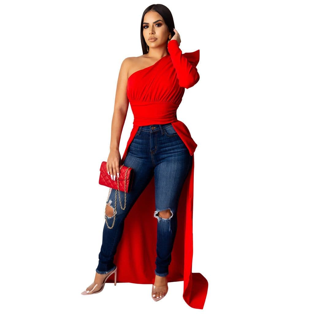 image-R6233 Amazon Summer European and American temperament women's sexy irregular solid color top coat