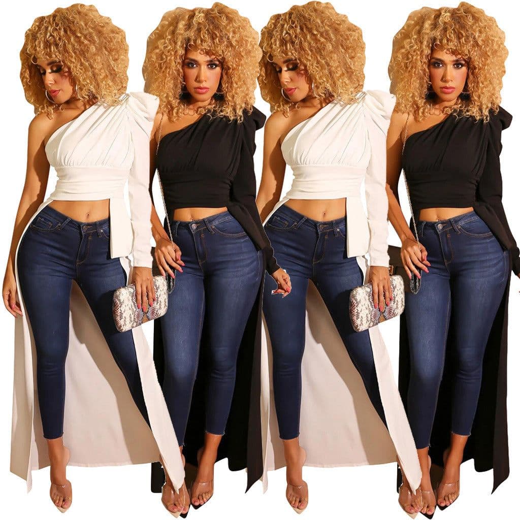 image-R6233 Amazon Summer European and American temperament women's sexy irregular solid color top coat