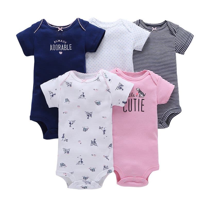 image-A generation of summer baby boy cotton short-sleeved mixed color haze triangle romper 5 five-piece suit T0031