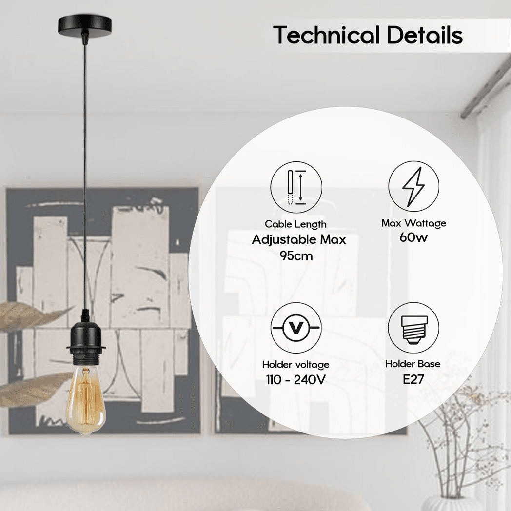 image-10 Pack Industrial French Gold Pendant Light, Lampshade Addable E27 Lamp Holder Light, E27 UK Holder Set With PVC Cable.