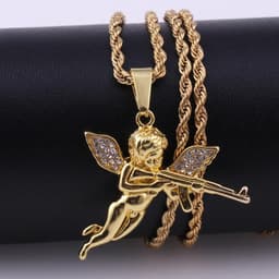 image-Cross-border hot sale European and American alloy machine gun RevengeAngel revenge angel necklace pendant men and women hip hop jewelry