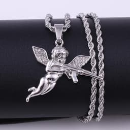 image-Cross-border hot sale European and American alloy machine gun RevengeAngel revenge angel necklace pendant men and women hip hop jewelry