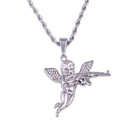 image-Cross-border hot sale European and American alloy machine gun RevengeAngel revenge angel necklace pendant men and women hip hop jewelry