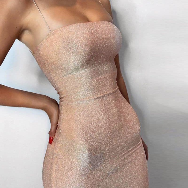 image-New hot style AliExpress strapless waist bag hip tube top Slim gold silk sling solid color sexy party dress