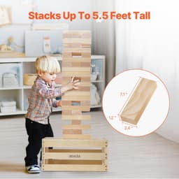image-VEVOR Tumbling Timber Toy, 60 Blocks Giant Tumble Tower Blocks Game, Pine Wood Tumbling Tower Game with Storage Crate and Scoreboard, Wooden Stacking Game, Tumble Tower Family Games for Indoor/Outdoor