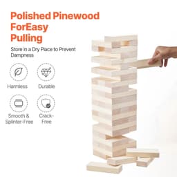 image-VEVOR Tumbling Timber Toy, 60 Blocks Giant Tumble Tower Blocks Game, Pine Wood Tumbling Tower Game with Storage Crate and Scoreboard, Wooden Stacking Game, Tumble Tower Family Games for Indoor/Outdoor
