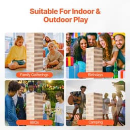 image-VEVOR Tumbling Timber Toy, 60 Blocks Giant Tumble Tower Blocks Game, Pine Wood Tumbling Tower Game with Carry Bag and Scoreboard, Wooden Stacking Game, Tumble Tower Family Games for Indoor/Outdoor