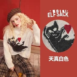 image-New Yew Cat Jacquard Casual Knit Pullover Sweater Women,Spring Vintage