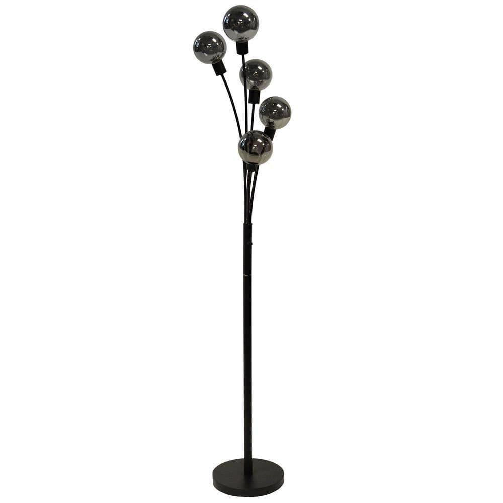 image-5LT Incandescent Floor Lamp, Black,Smoked Glass