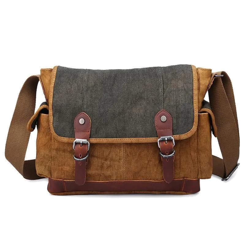 image-Contrast Color Retro Covered Canvas Messenger Bag