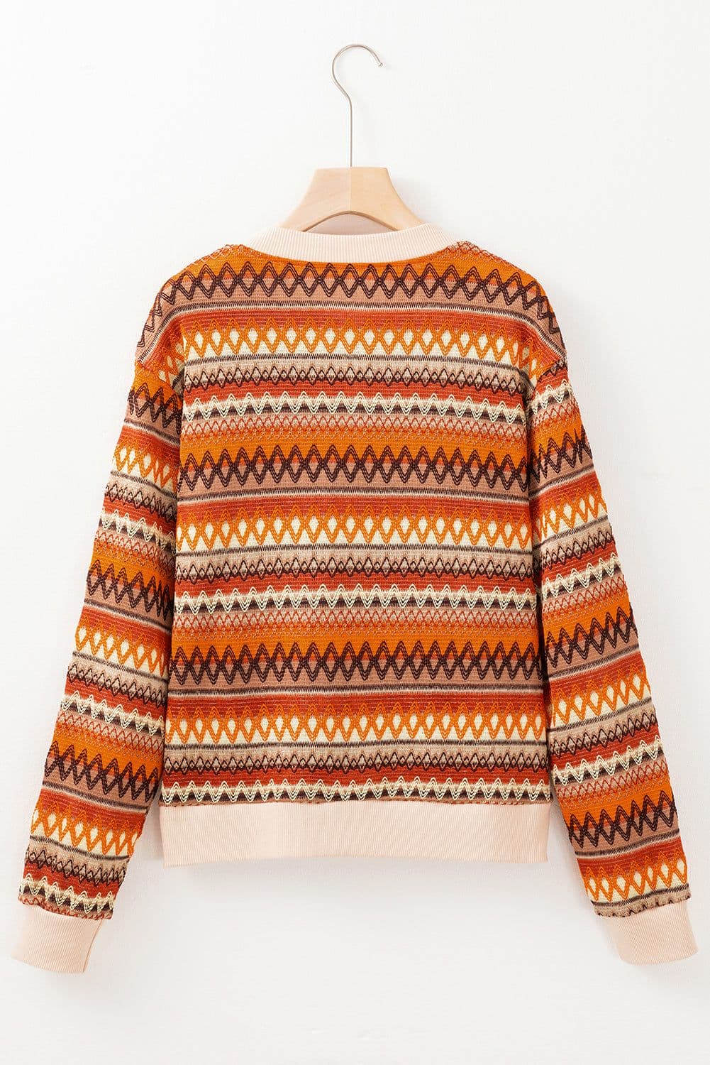 image-Boho Striped Zip Up Long Sleeve Jacket - Orange