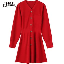 image-Solid Pure High Waist Casual Knit Women Mini Dress,Spring ELF Vintage