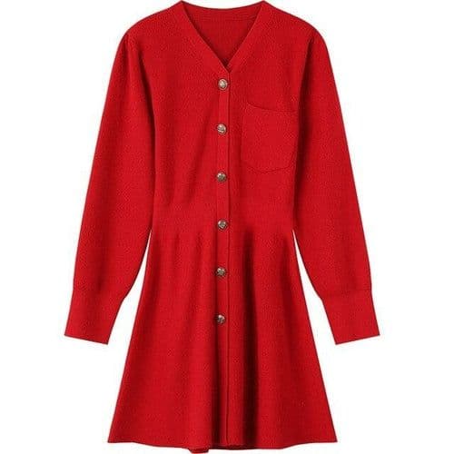 image-Solid Pure High Waist Casual Knit Women Mini Dress,Spring ELF Vintage
