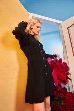 image-Solid Pure High Waist Casual Knit Women Mini Dress,Spring ELF Vintage