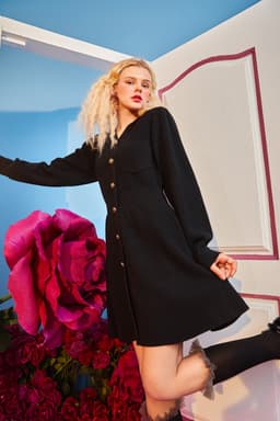 image-Solid Pure High Waist Casual Knit Women Mini Dress,Spring ELF Vintage