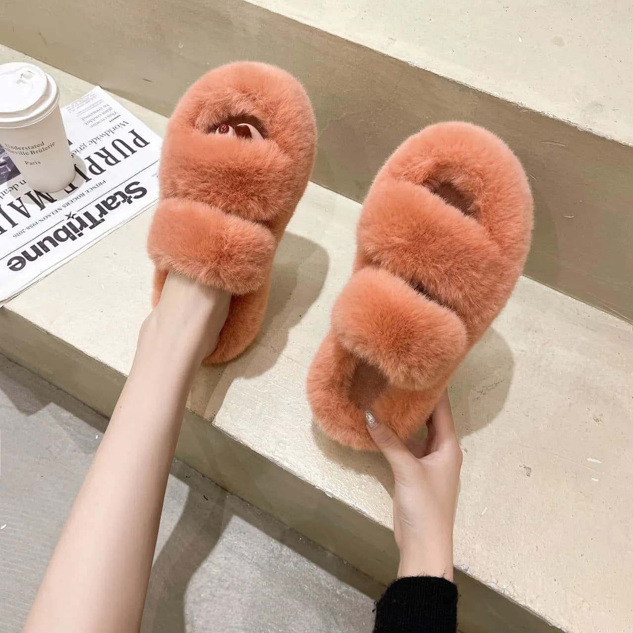 image-Fuzzy Slippers Women House Shoes Fluffy Bedroom Slippers