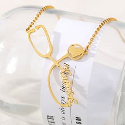 image-Exclusive private custom necklace care stethoscope pendant necklace gold-plated 304 stainless steel clavicle chain anti-rust