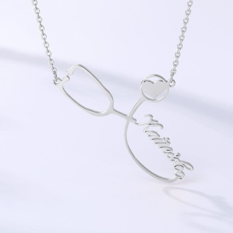 image-Exclusive private custom necklace care stethoscope pendant necklace gold-plated 304 stainless steel clavicle chain anti-rust