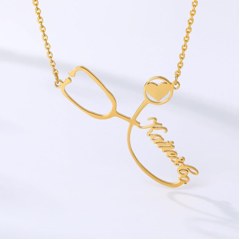 image-Exclusive private custom necklace care stethoscope pendant necklace gold-plated 304 stainless steel clavicle chain anti-rust