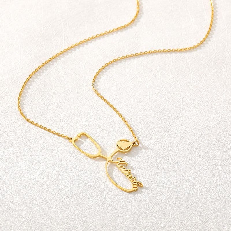 image-Exclusive private custom necklace care stethoscope pendant necklace gold-plated 304 stainless steel clavicle chain anti-rust