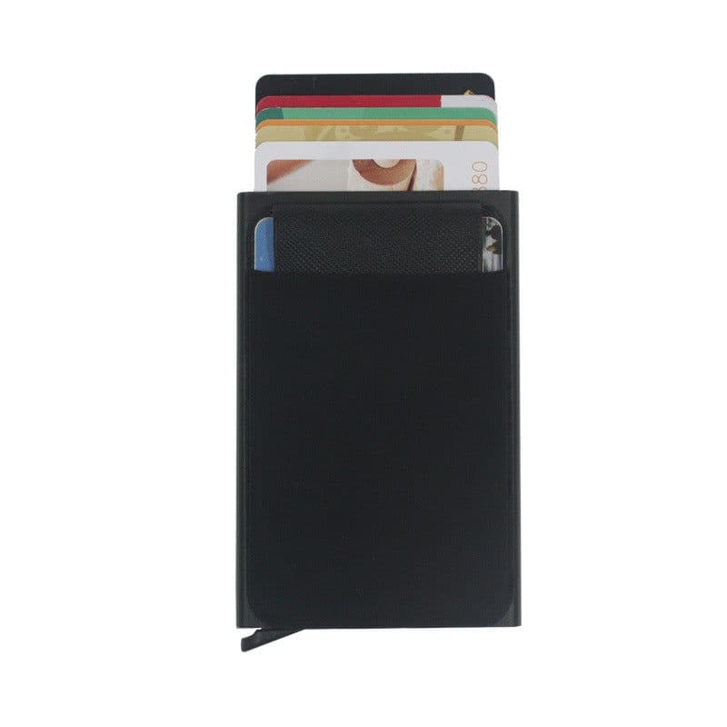 image-Foreign trade cross-border aluminum card holder RFID credit card holder automatic pop-up bank card box Lycra cover card holder