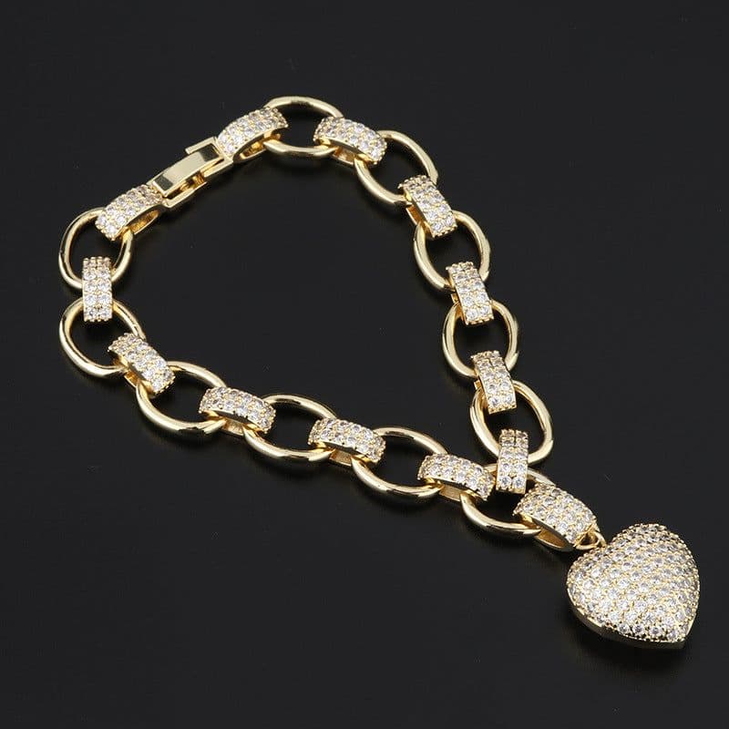 image-Cross-border hot selling pendant women's European and American new style micro-set heart-shaped necklace bracelet set temperament jewelry two-piece wholesale