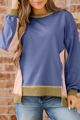 image-Wild Wind Color Block Waffle Patchwork Sweatshirt