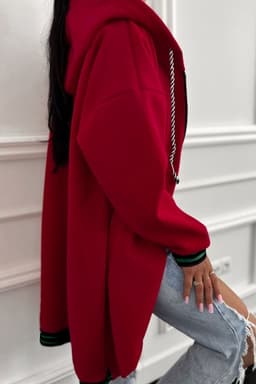 image-Racing Red Contrast Cuff Drop Shoulder Zip Hoodie