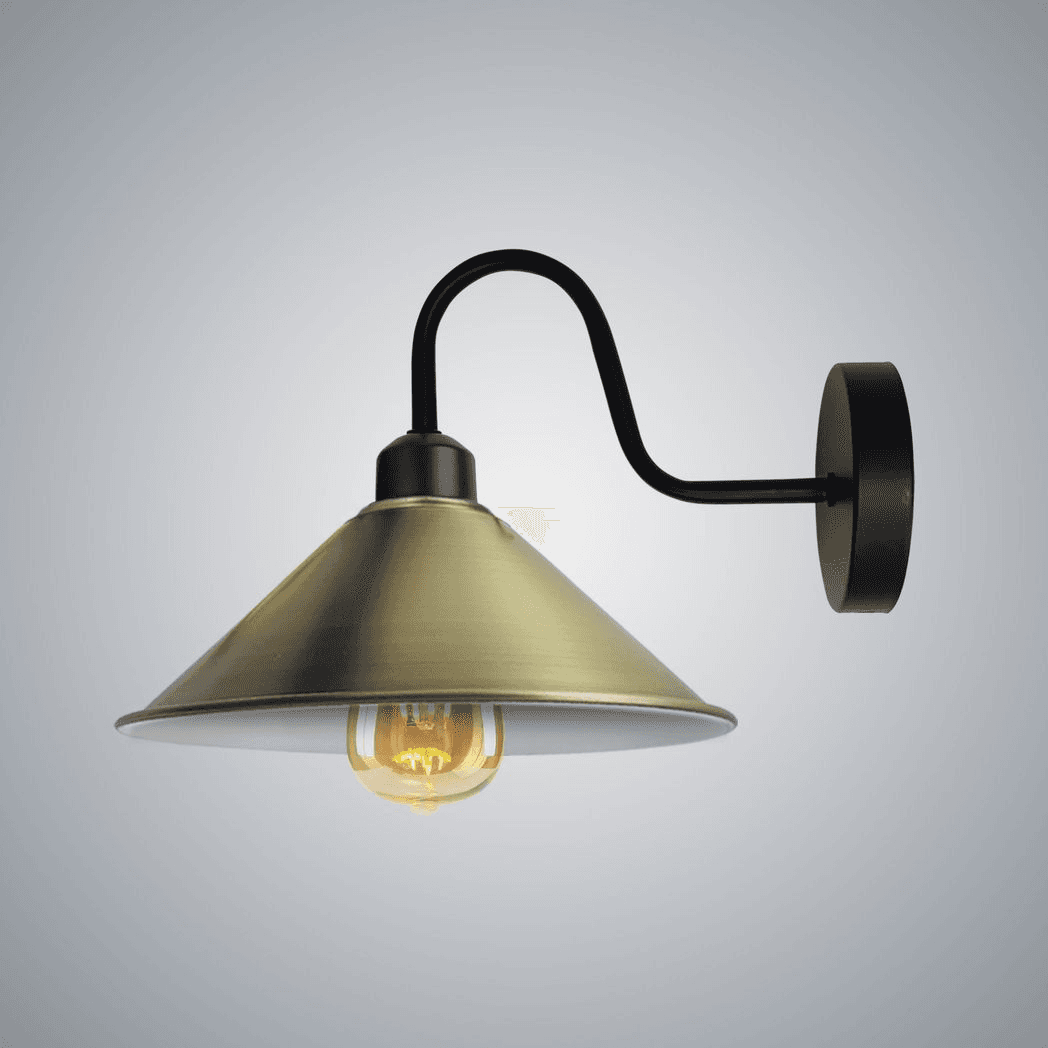 image-Green Brass Wall Light Fixture,Black Wall Sconce E27 Base Socket Screw Wall Mounted Swan Neck Cone Shape Shade
