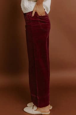 image-Burgundy Corduroy High Waist Wide Leg Pants