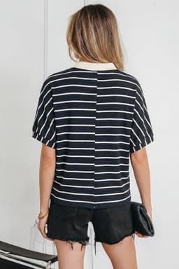 image-Black Stripe Stand Collar Dolman Top - Half Sleeve
