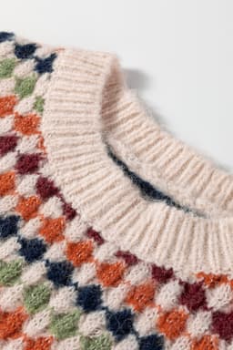 image-Multicolour Dotty Striped Knit Drop Shoulder Sweater