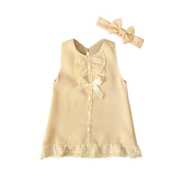 image-Girls children European and American summer models trendy fan sleeveless bow hair band skirt two-piece children's dress ins