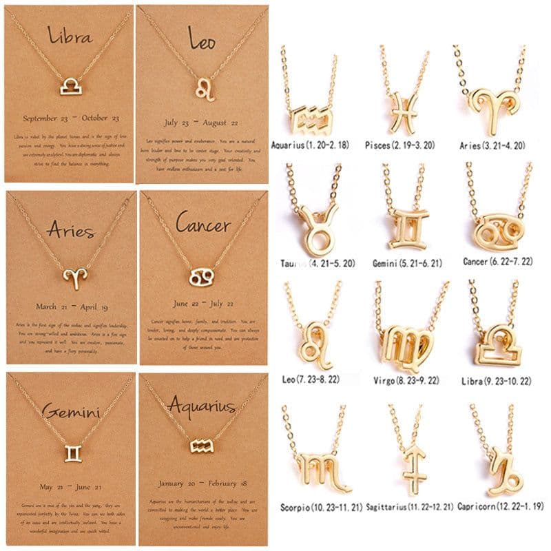 image-Cross-border hot sale personality symbol version twelve constellation alloy paper card necklace personality clavicle chain spot wholesale