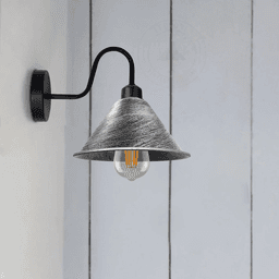 image-Brushed Silver Vintage Wall Light Fixture Black Wall Sconce E27 Socket Screw Wall Mounted Swan Neck Cone Shape Shade