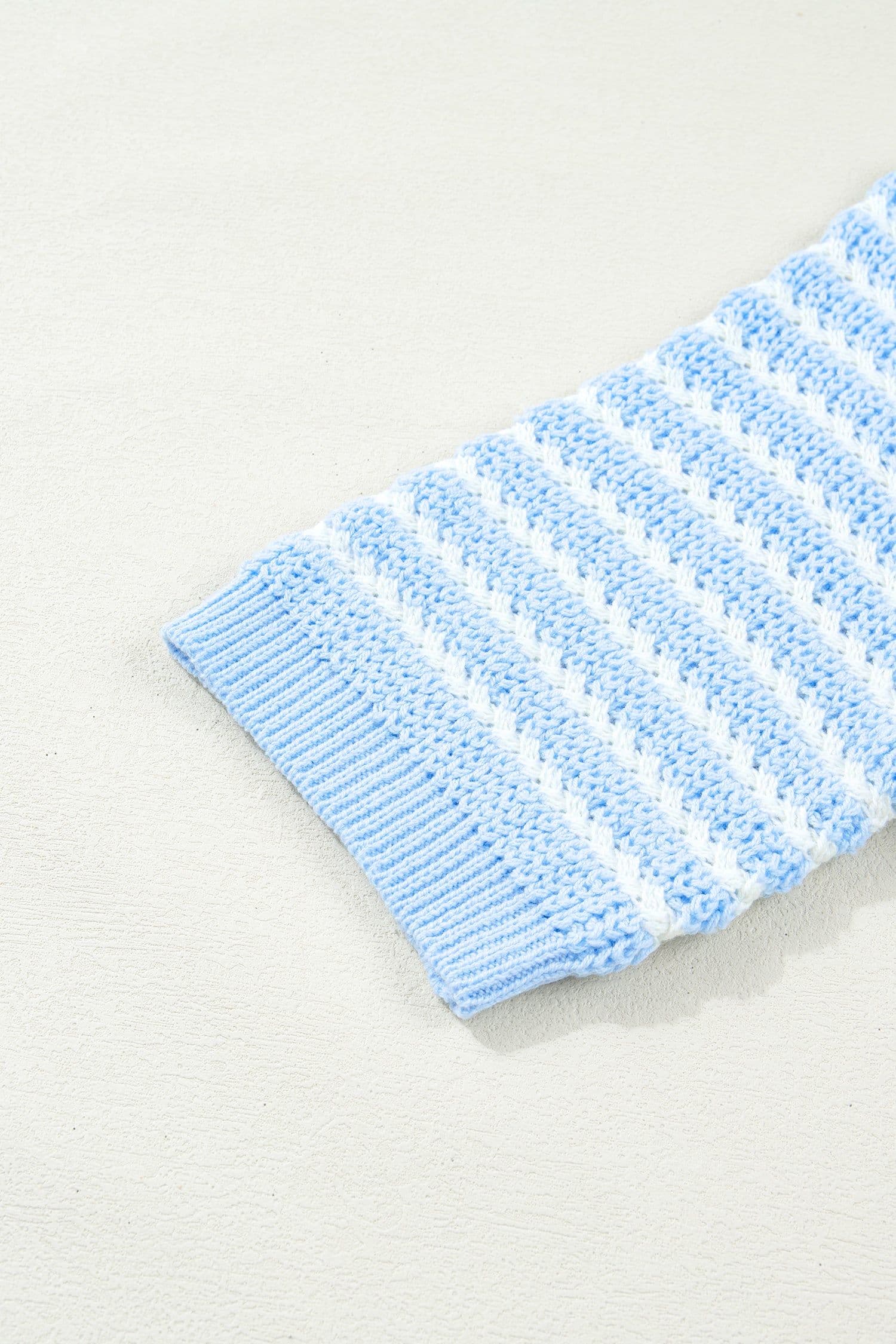 image-Sky Blue Stripe Knit V Neck Bow Sweater