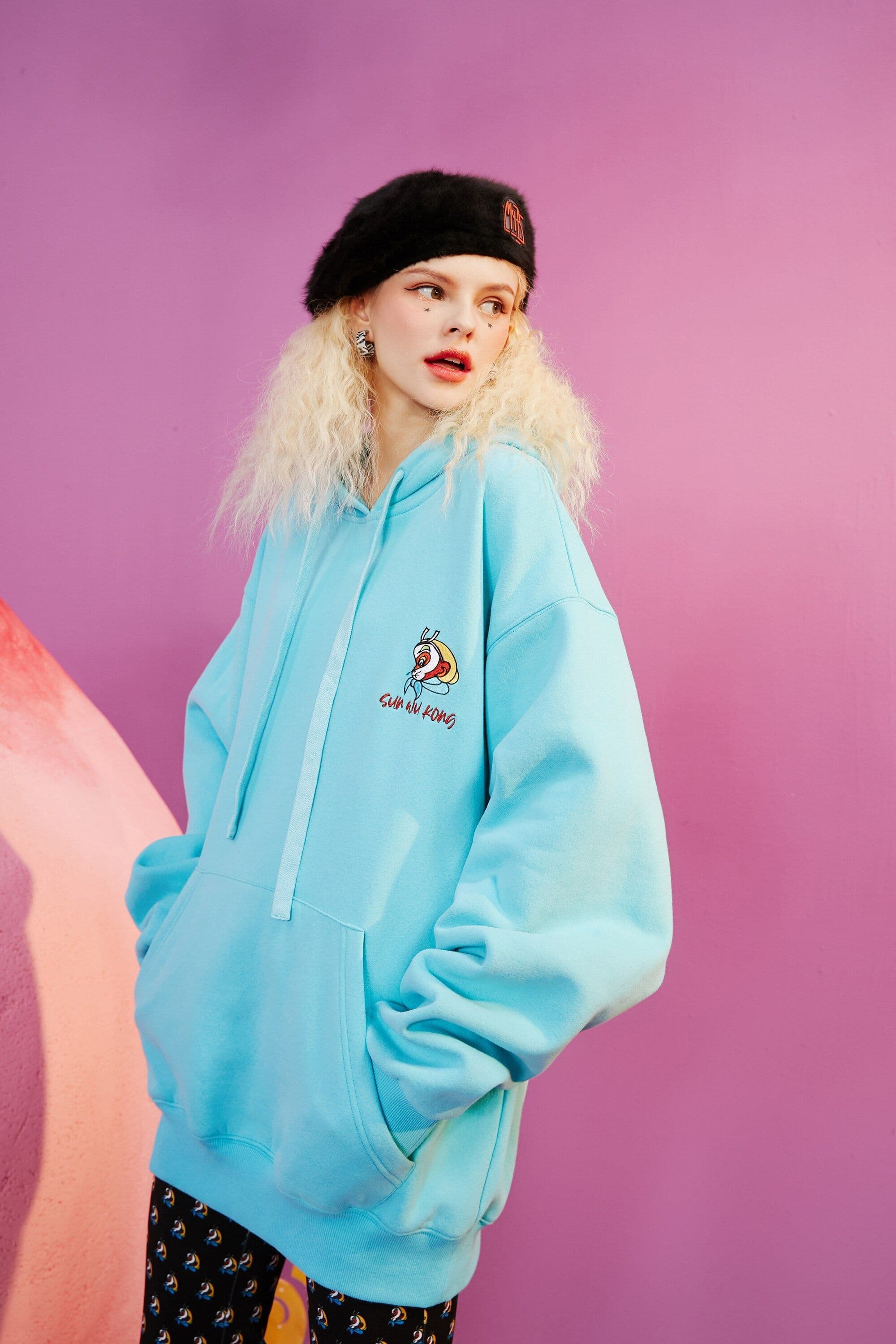 image-Monkey King Embroidery Casual Oversize Hoodies Sweatshirt Women,Spring