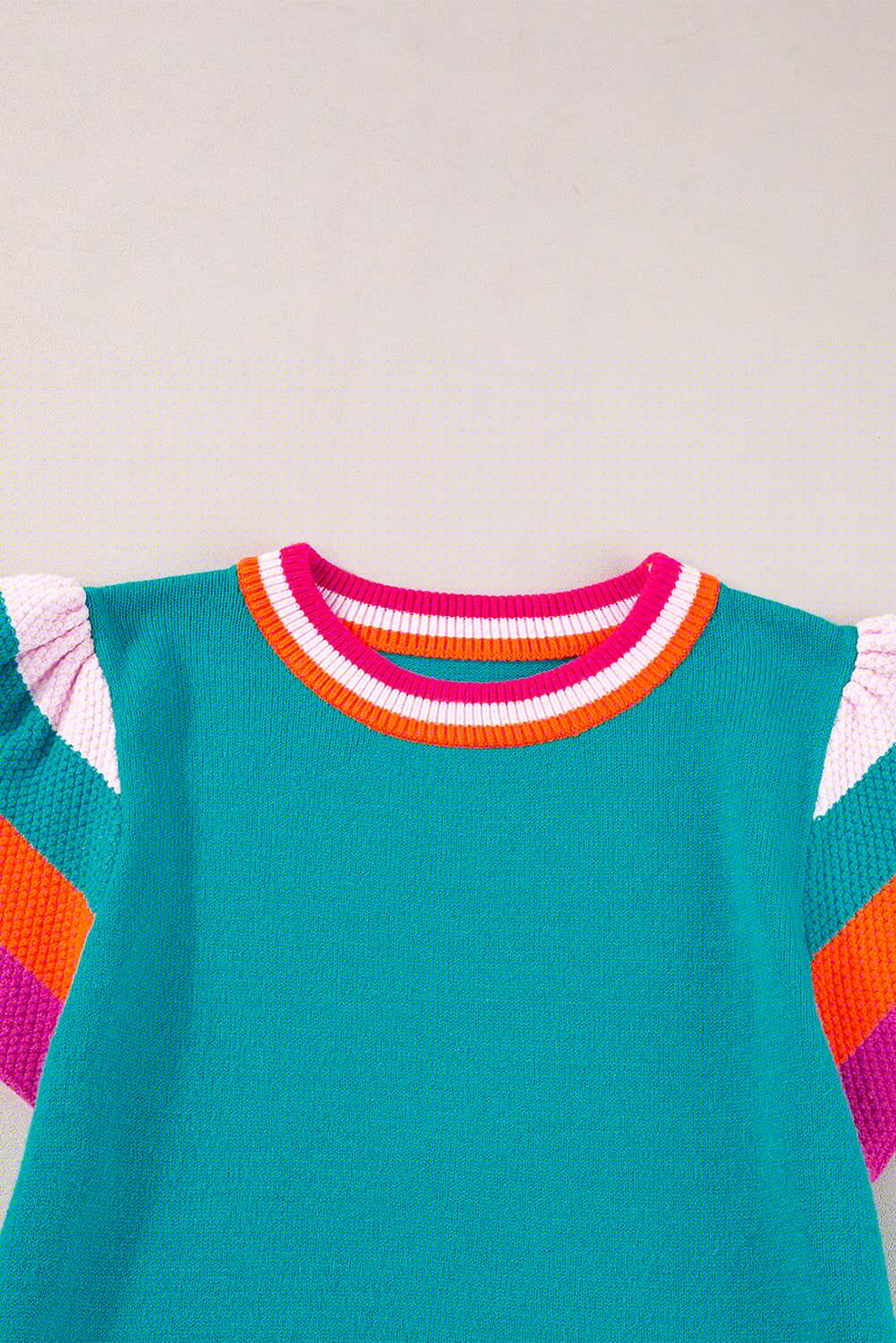 image-Turquoise Flutter Sleeve Knit Sweater