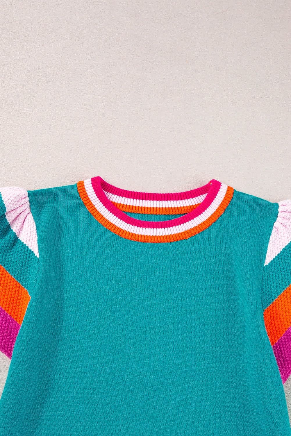 image-Turquoise Flutter Sleeve Knit Sweater