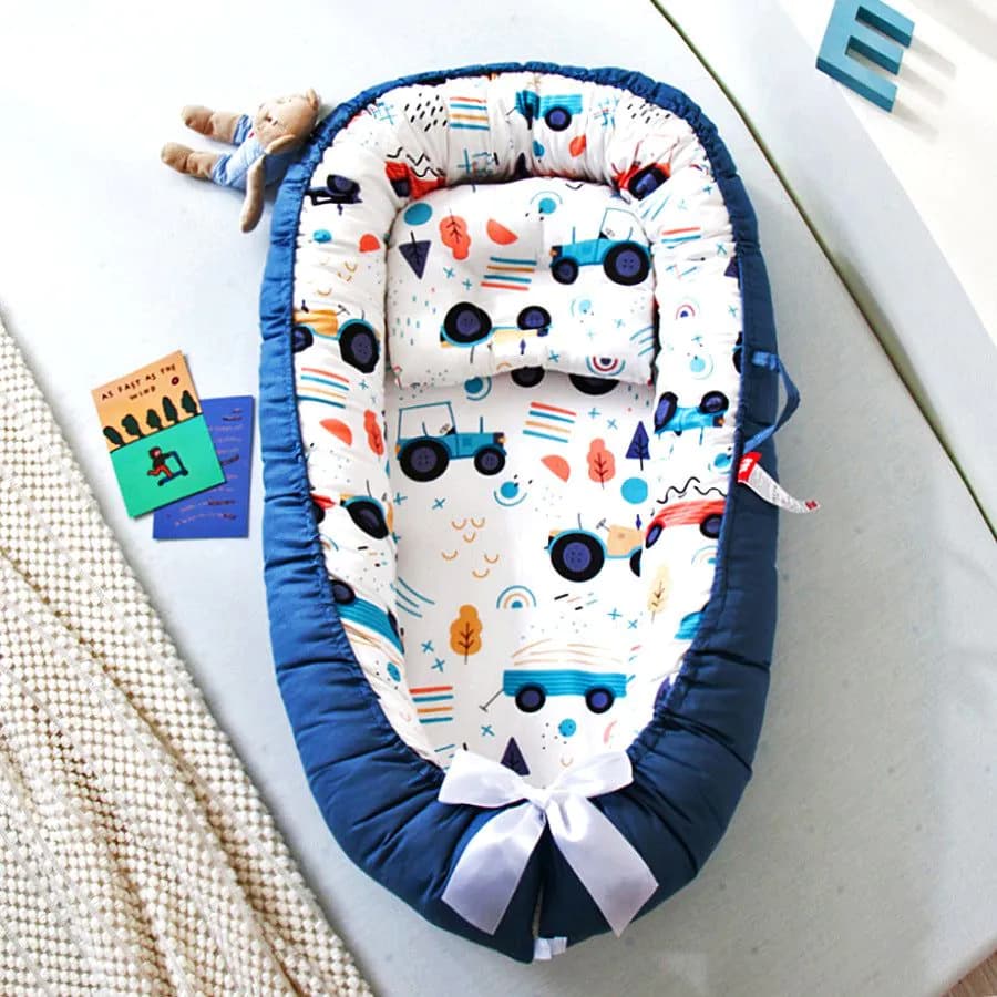 image-Cross-border folding removable and washable pressure-proof crib mid-bed bionic full detachable baby pillow travel crib