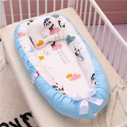 image-Cross-border folding removable and washable pressure-proof crib mid-bed bionic full detachable baby pillow travel crib
