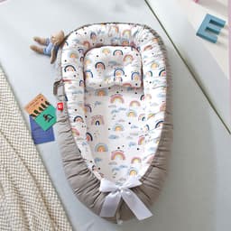 image-Cross-border folding removable and washable pressure-proof crib mid-bed bionic full detachable baby pillow travel crib