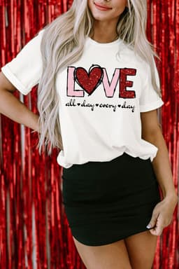 image-White Valentine LOVE Heart Graphic Tee