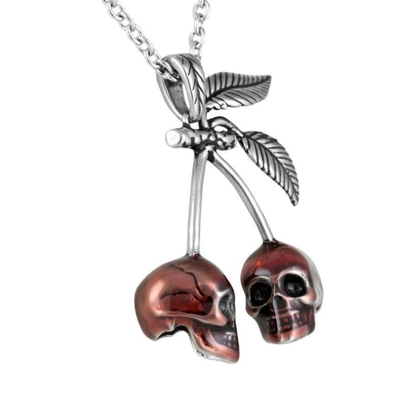 image-Runtao Red Cherry Skull Necklace Pendant Gothic Punk Men's Biker Exaggerated Jewelry