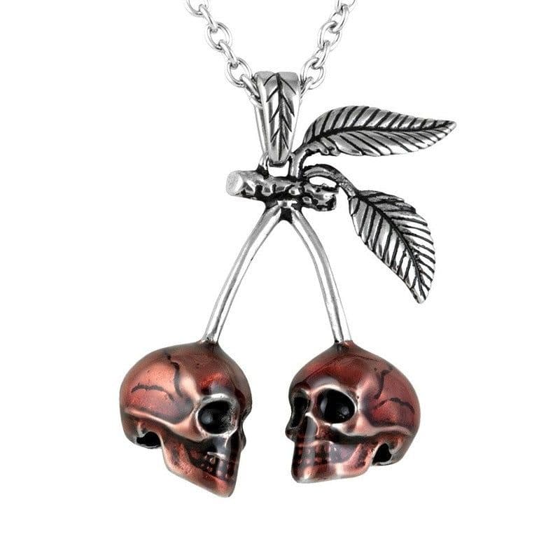 image-Runtao Red Cherry Skull Necklace Pendant Gothic Punk Men's Biker Exaggerated Jewelry