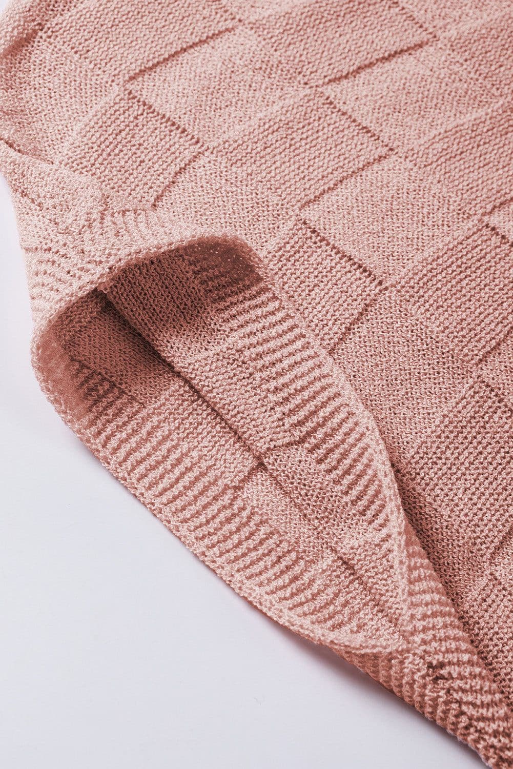 image-Pink Lattice Textured Knit Short Sleeve Sweater - Sizes S-3XL
