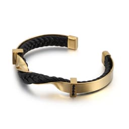 image-Stainless Steel Leather Bracelet European and American Black Titanium Steel Men's Diamond Bracelet Open Leather Bracelet Jewelry Spot Wholesale